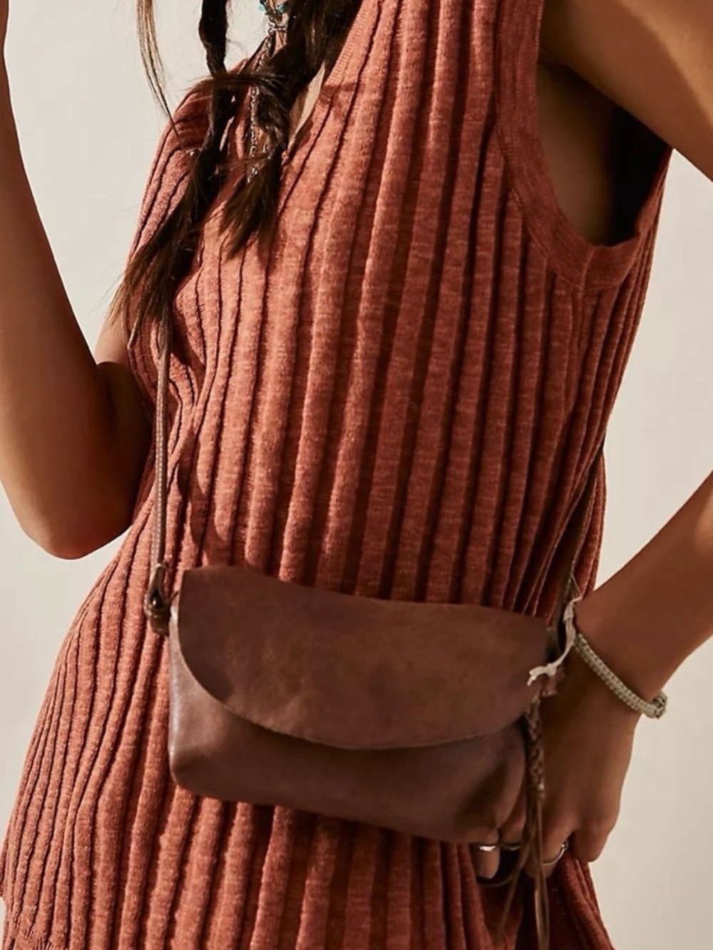 FREE PEOPLE We The Free Everyday Brown Leather Crossbody Bag with Flap